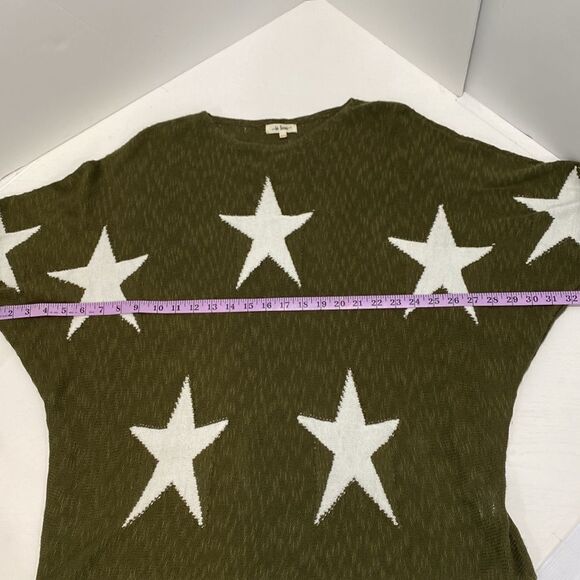 In Loom Knit Star Sweater With Dolman Sleeves In Hunter Green White Stars S/M - Picture 7 of 8
